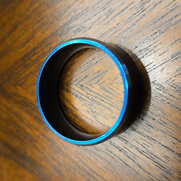 Men'S Tungsten Steel Ring With Blue Sand Finish And White Edge Size 10 - Picture 5 of 7